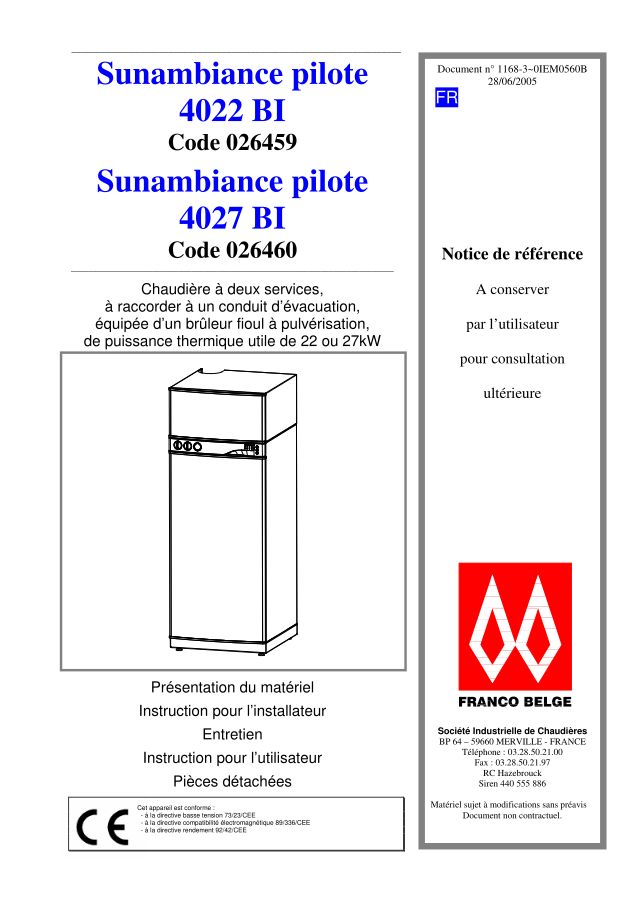 Première page : Notice d'installation Atlantic Solutions Chaufferie SUNAMBIANCE 4027 BI