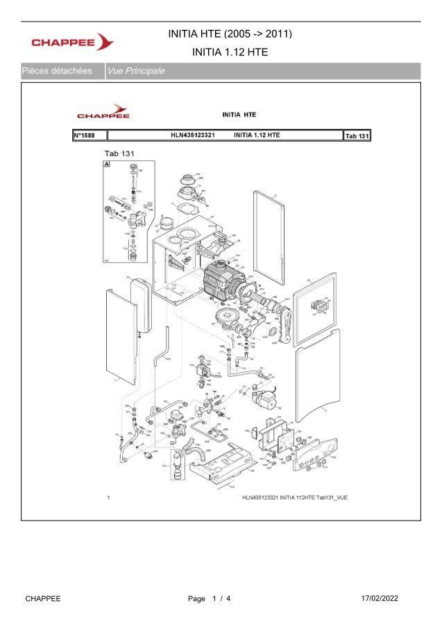 Premiere page : Vue éclatée et pièces détachées Chappee INITIA 1.24 FF HTE (HLN435243321)