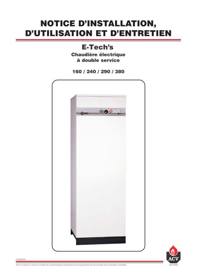 Première page : Notice d'utilisation ACV E-Tech S 290