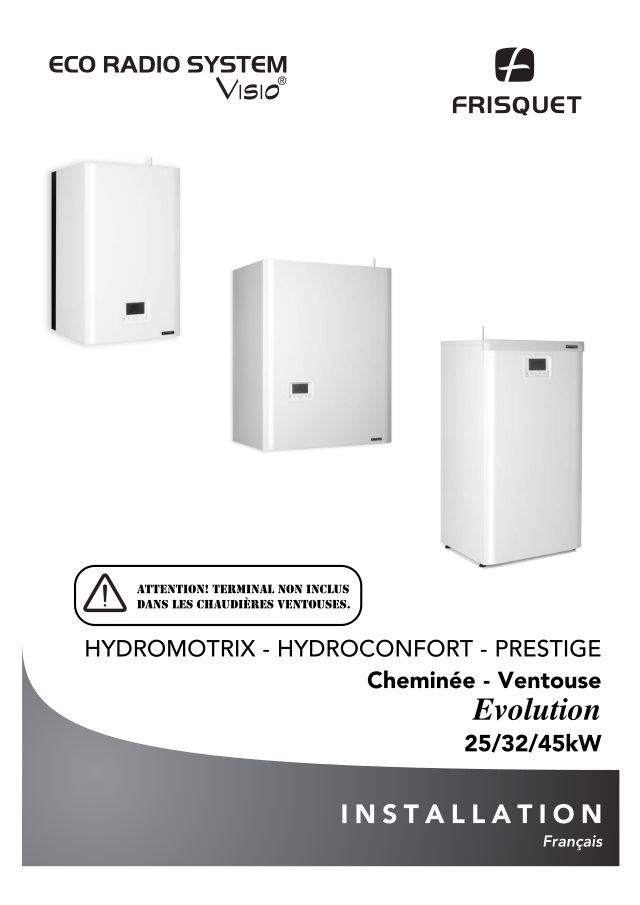 Première page : Notice d'installation Frisquet HYDROCONFORT EVOLUTION VISIO 25 KW VMC 80/120L@1229000->1539000