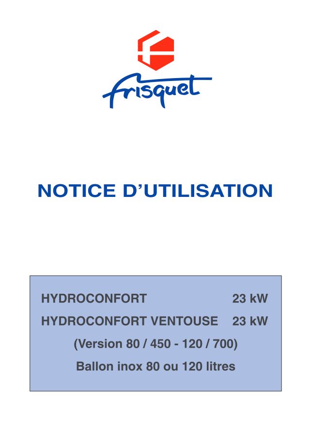 Première page : Notice d'utilisation Frisquet HYDROCONFORT 23 KW 80/450 2000 @0009000-0804000