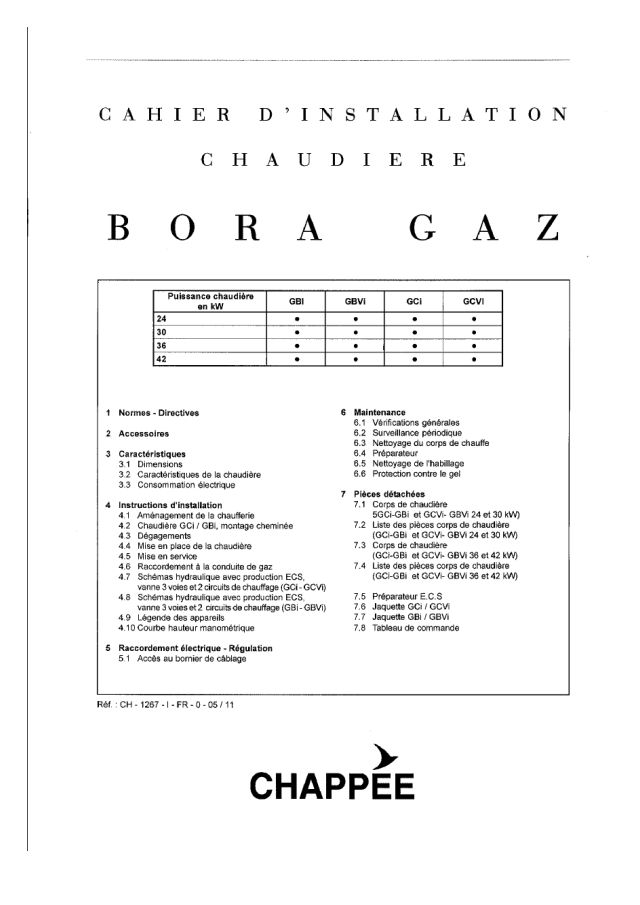 Première page : Notice d'installation Chappee BORA GAZ 42 GBVi