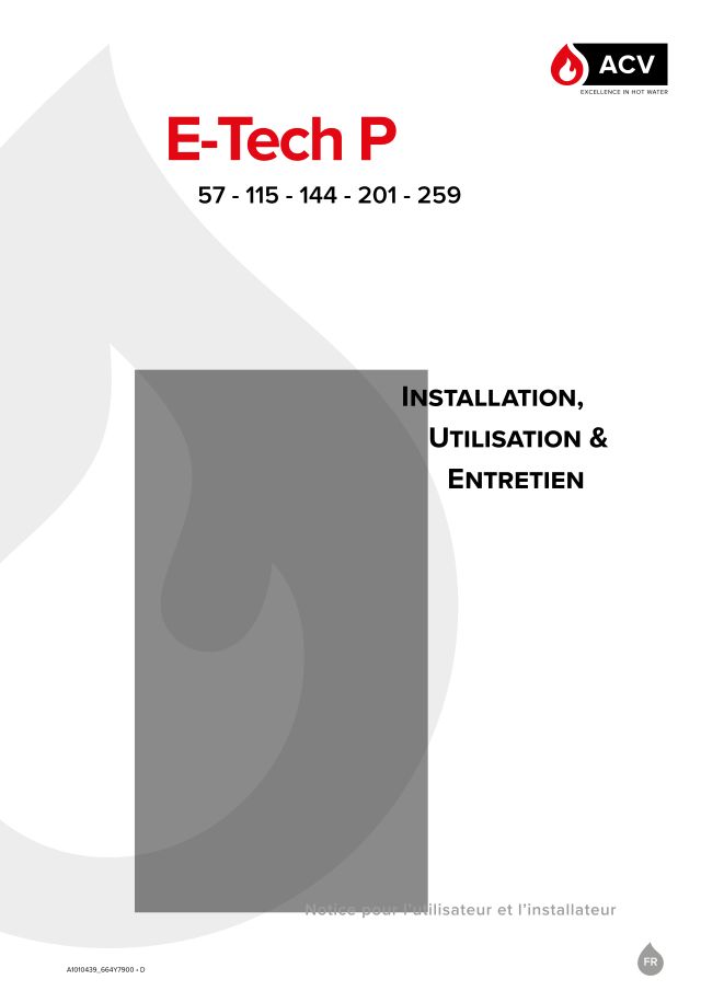 Premiere page : Notice d'installation ACV E-Tech P 115