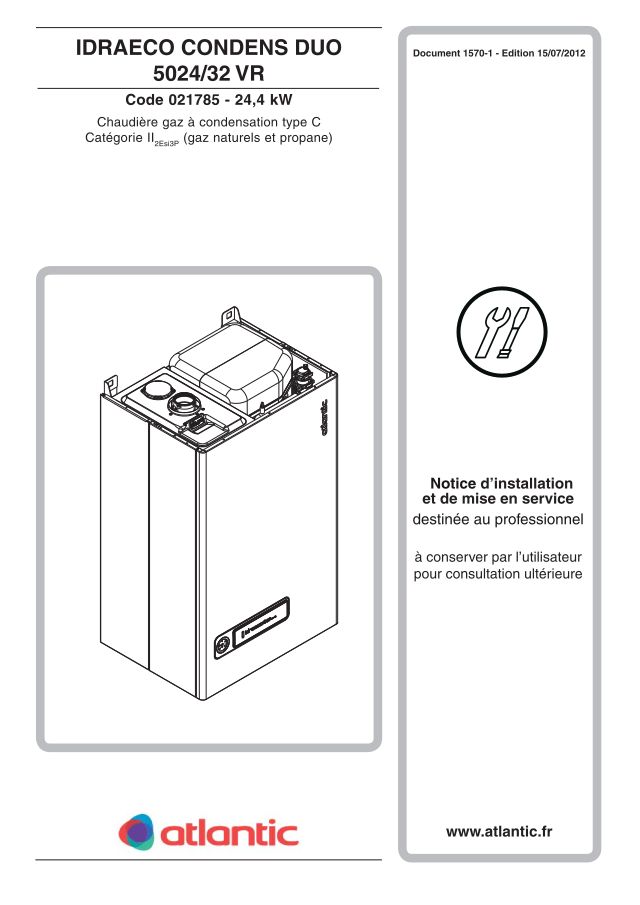 Première page : Notice d'installation Atlantic IDRAECO CONDENS DUO 5024/32 V R