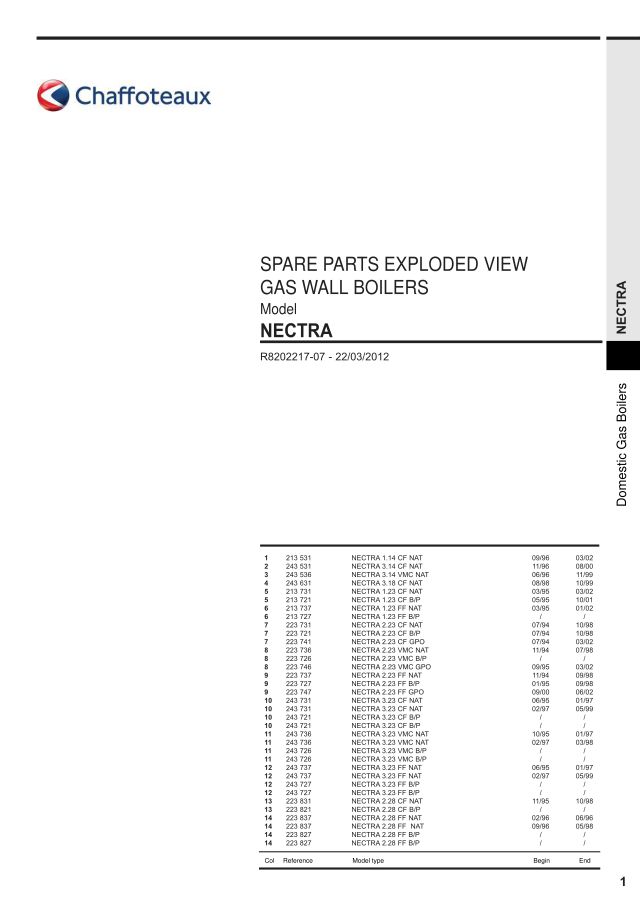 Première page : Pièces détachées Chaffoteaux NECTRA 3.23 CF N FR