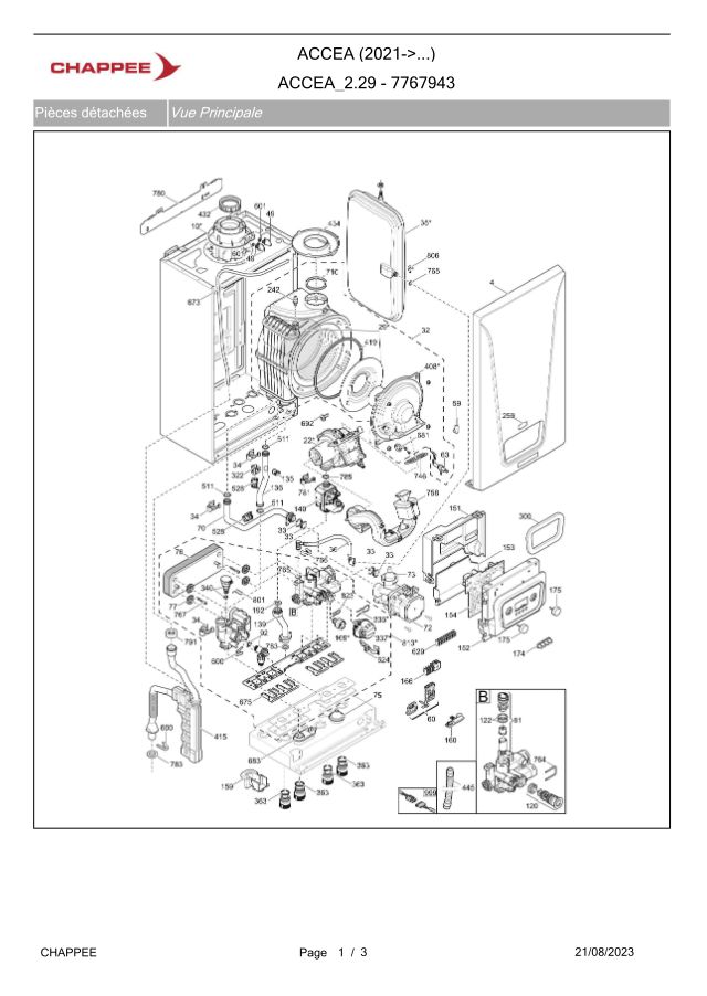 Premiere page : Vue éclatée et pièces détachées Chappee ACCEA 2.29 (7767943)