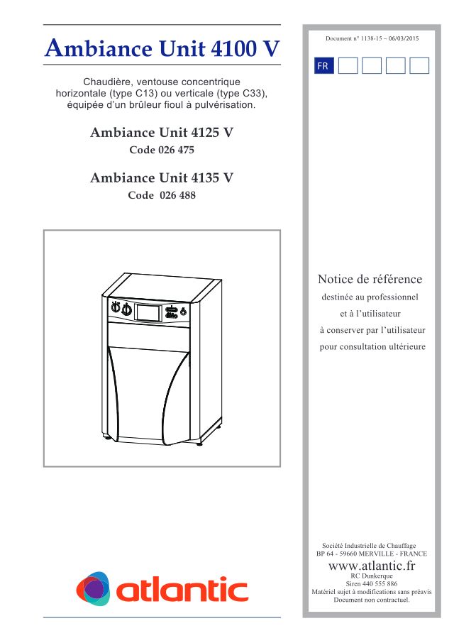 Premiere page : Notice d'installation Atlantic AMBIANCE UNIT 4135V_9713512C (026488)