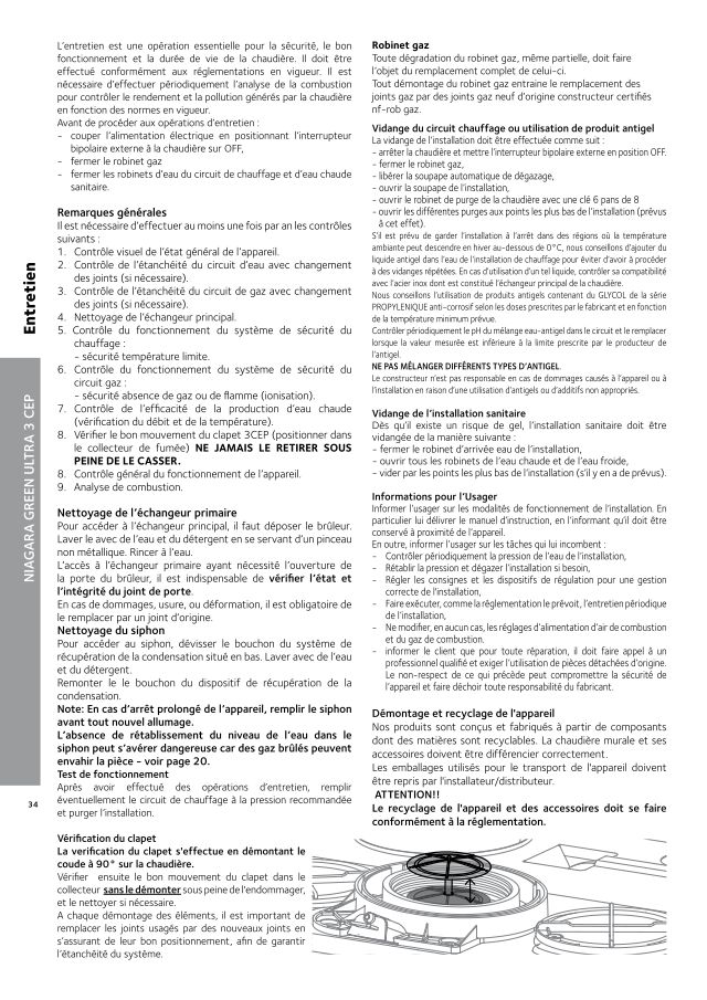 Première page : Notice de maintenance Chaffoteaux NIAGARA C GREEN ULTRA 25 3CEP