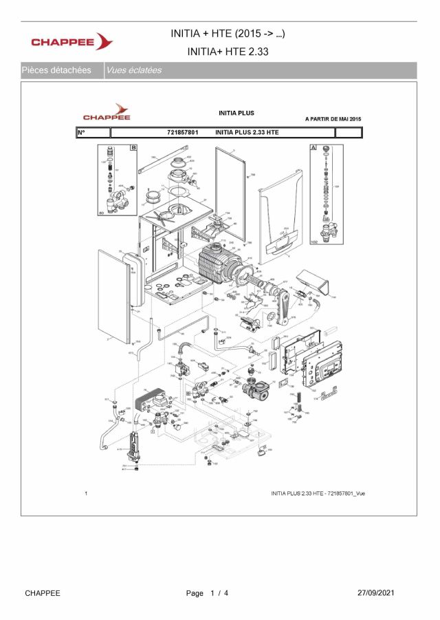 Premiere page : Vue éclatée et pièces détachées Chappee INITIA + 2.33 HTE (721857802)