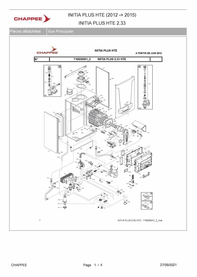 Premiere page : Vue éclatée et pièces détachées Chappee INITIA PLUS 2.33 HTE (710836002)