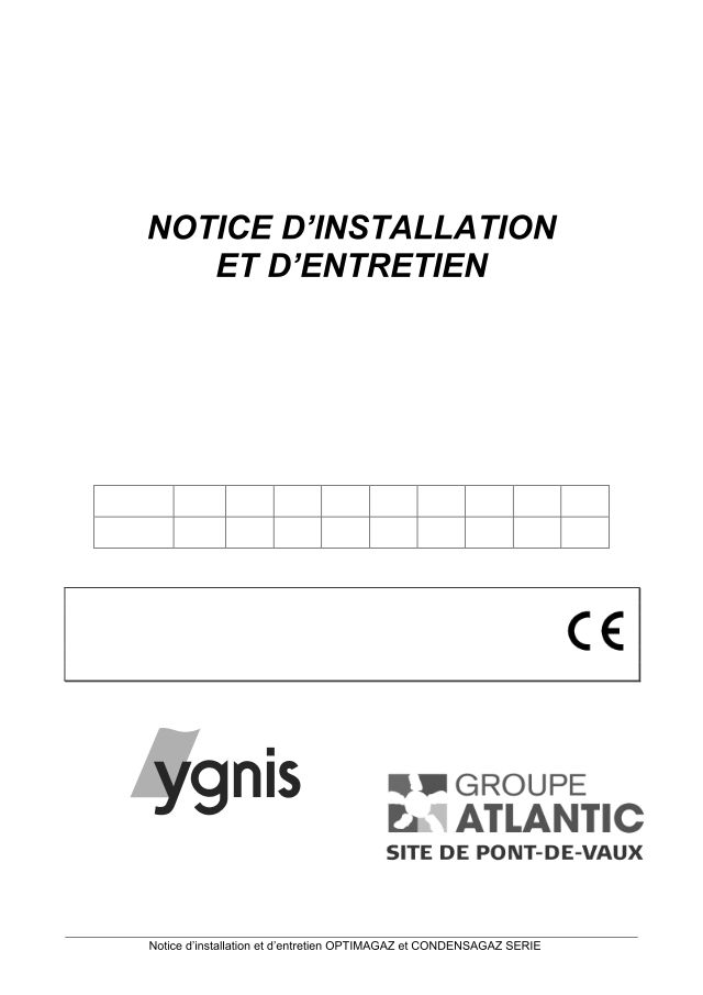 Premiere page : Notice d'installation Atlantic Solutions Chaufferie OPTIMAGAZ G 407 (20Mb 4B) FR (040889)