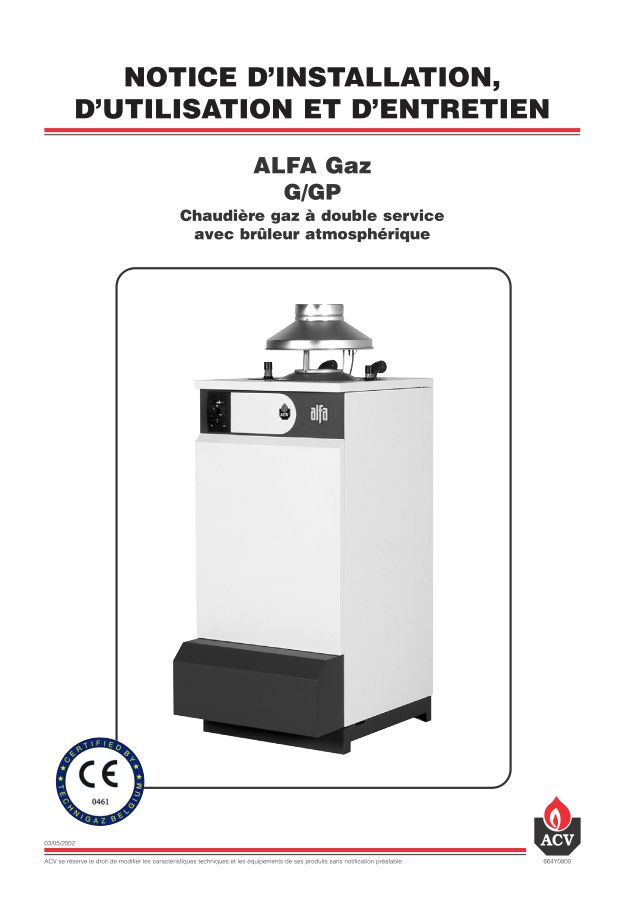 Première page : Notice d'installation ACV ALFA GAZ PROPANE