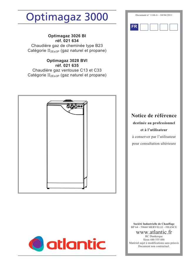 Première page : Notice d'installation Atlantic OPTIMAG 28 BVI