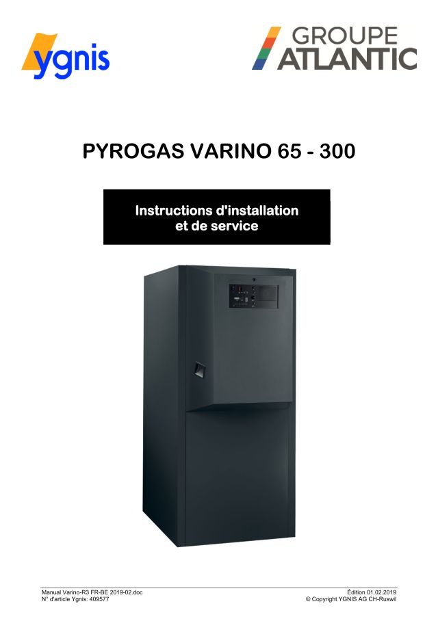 Premiere page : Notice d'installation Atlantic Solutions Chaufferie PYROGAS VARINO 65 (G5 ans) (054001)