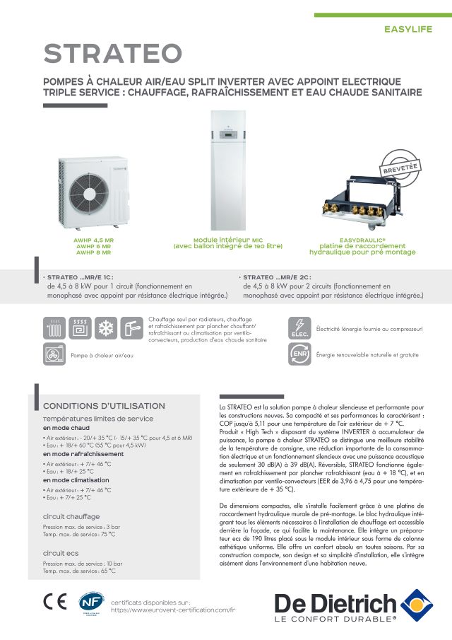 Première page : Notice d'installation De Dietrich STRATEO MIC-2C V190