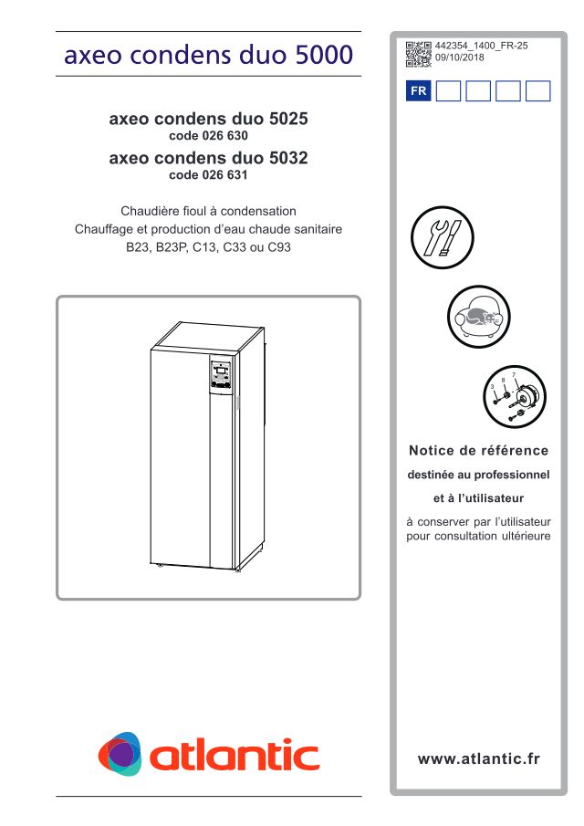 Premiere page : Notice d'installation Atlantic AXEO CONDENS DUO 5025 (026630)