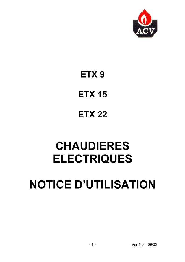 Premiere page : Notice d'installation ACV ET-X 22 380V tri (00600601)