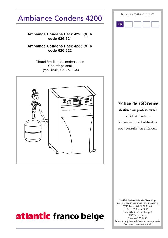 Premiere page : Notice d'installation Atlantic AMBIANCE CONDENS PACK 4225 R (026621)