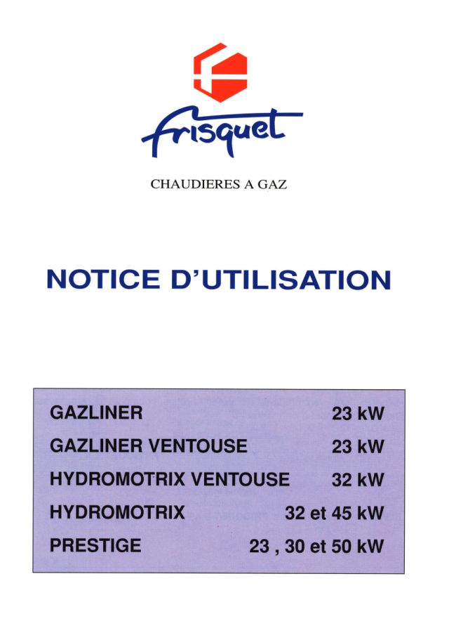 Première page : Notice d'utilisation Frisquet HYDROMOTRIX 32 KW E