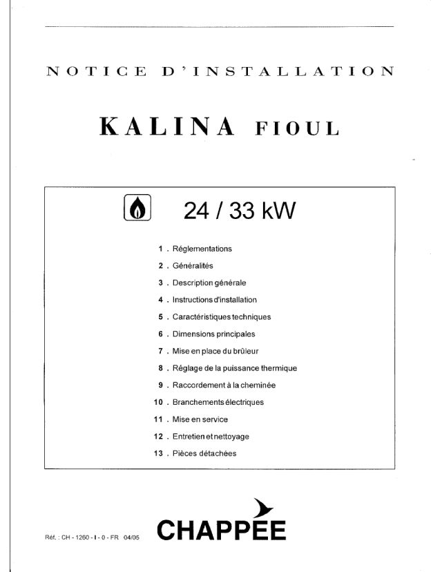 Première page : Notice d'installation Chappee KALINA FIOUL