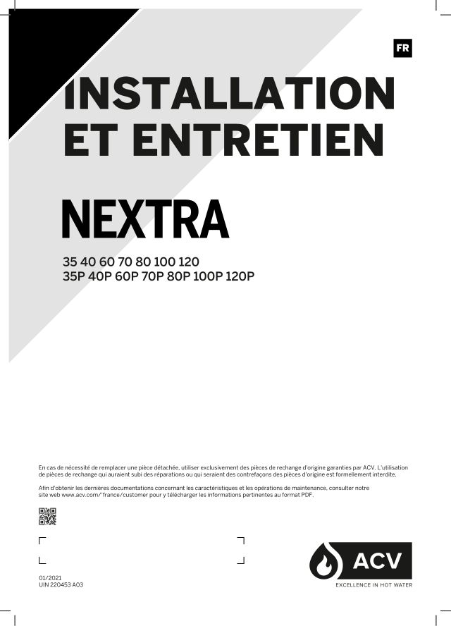 Première page : Notice d'installation ACV nextra 80