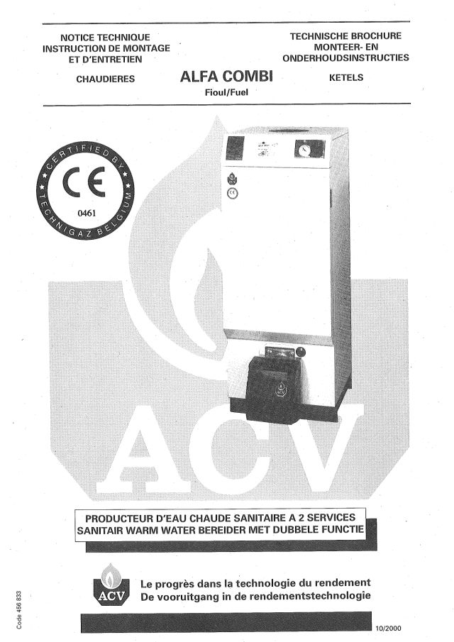 Premiere page : Notice d'installation ACV Alfa combi Fuel + BM 31 (01128901)
