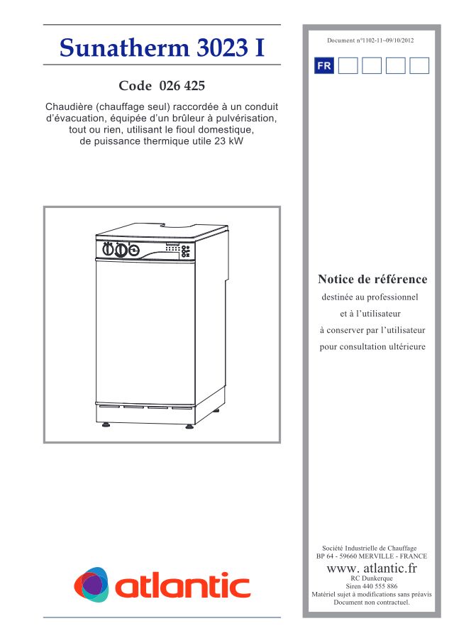 Première page : Notice d'installation Atlantic SUNATHERM 3023 I