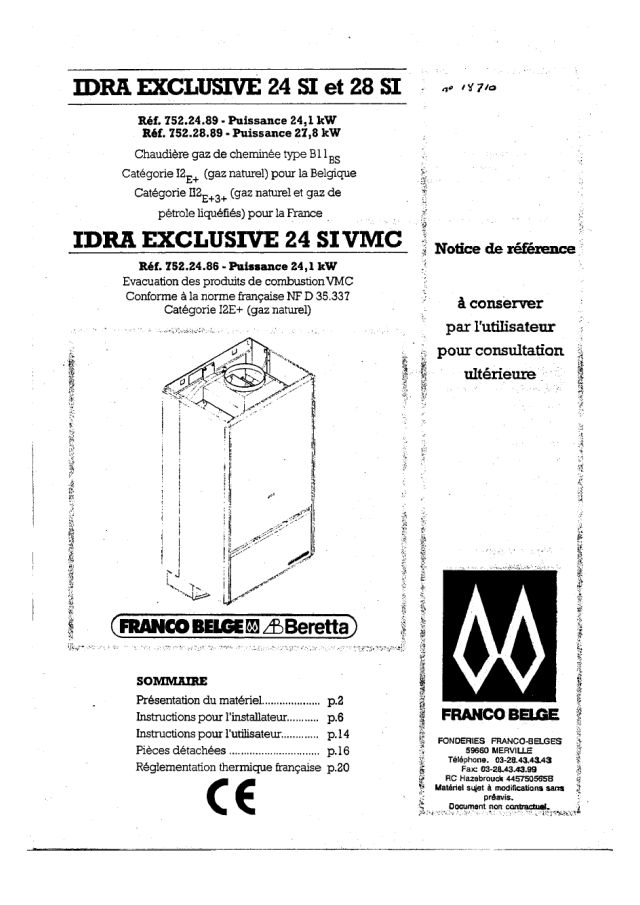 Premiere page : Notice d'installation Atlantic IDRA EXCLUSIVE 24 SI VMC (7522486Z)