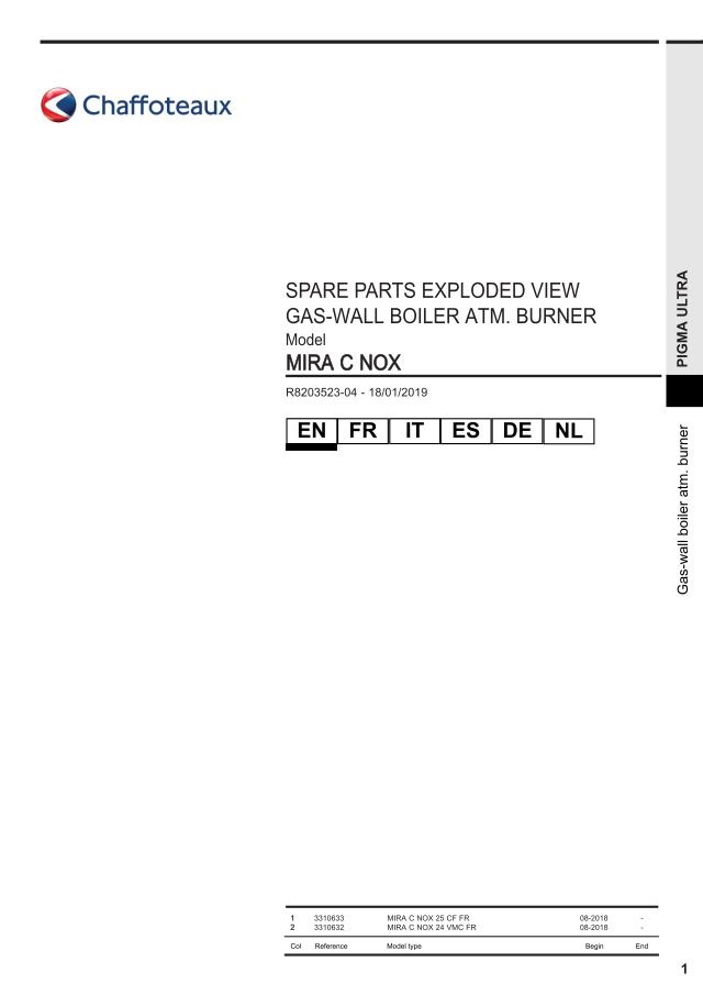 Première page : Pièces détachées Chaffoteaux MIRA C NOX 25 CF FR