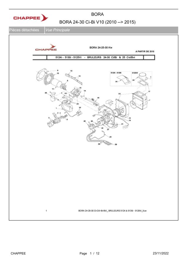 Première page : Pièces détachées Chappee BORA FIOUL 30 Ci V10 (2010→2015)