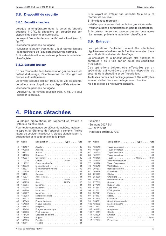 Premiere page : Vue éclatée et pièces détachées Atlantic SUNAGAZ 3027 BVI (9522701)