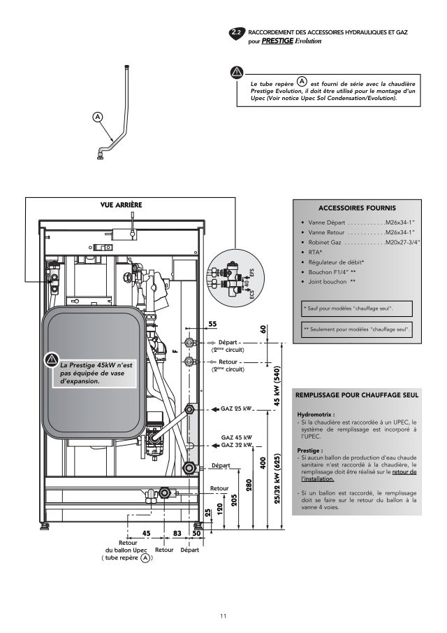 Première page : Schéma hydraulique Frisquet HYDROCONFORT VENT.EVOLUTION VISIO 25 KW 80/120L@ 1229000->1539000