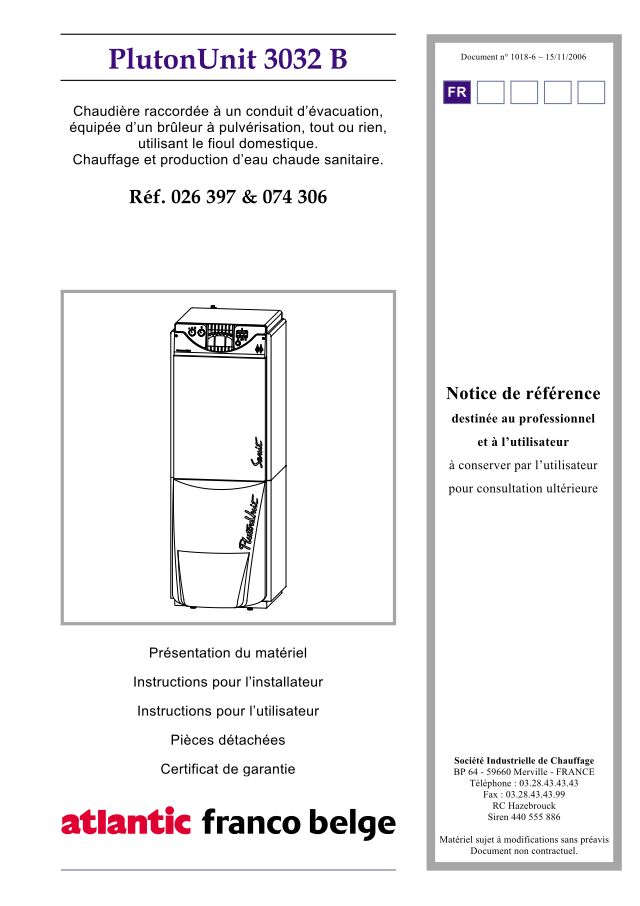 Première page : Notice d'installation Atlantic PLUTON UNIT 3032 B