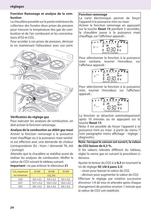 Première page : Reglages combustion Chaffoteaux URBIA GREEN 30 FF N BE