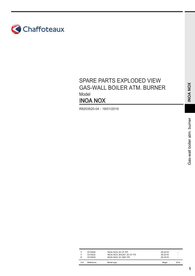Premiere page : Vue éclatée et pièces détachées Chaffoteaux INOA NOX 24 VMC FR (3310635)