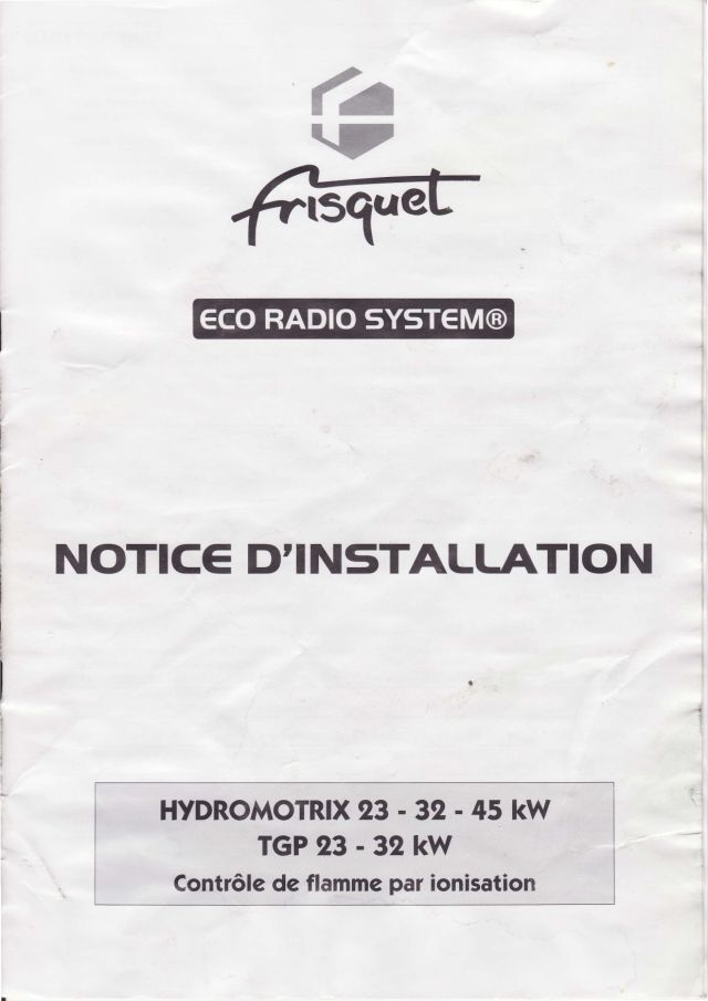 Première page : Notice d'installation Frisquet HYDROMOTRIX 23 KW 2000 @0005000-0804000