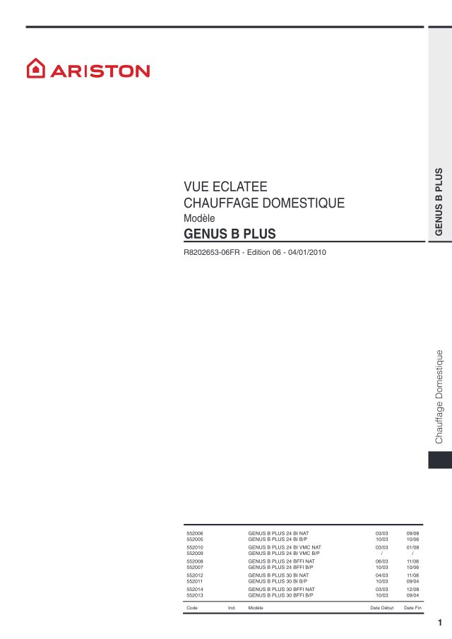 Première page : Pièces détachées Ariston GENUS B PLUS 24 BI GN