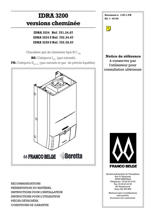 Première page : Notice d'installation Atlantic IDRA 3224SP