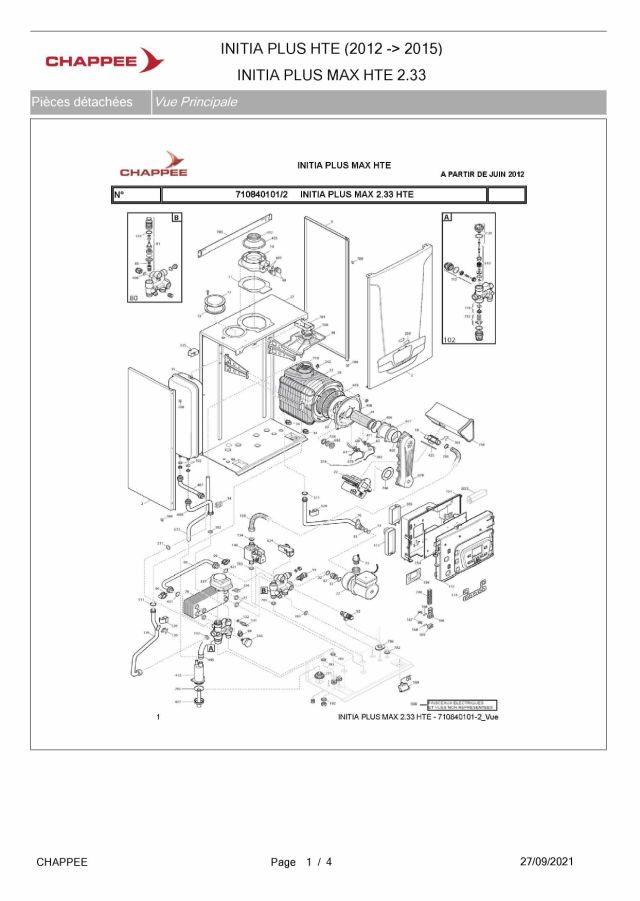 Premiere page : Vue éclatée et pièces détachées Chappee INITIA PLUS MAX 2.33 HTE (710840101)