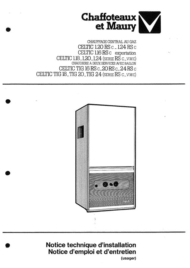 Première page : Notice d'utilisation Chaffoteaux CELTIC TIG 20 RSc B/P