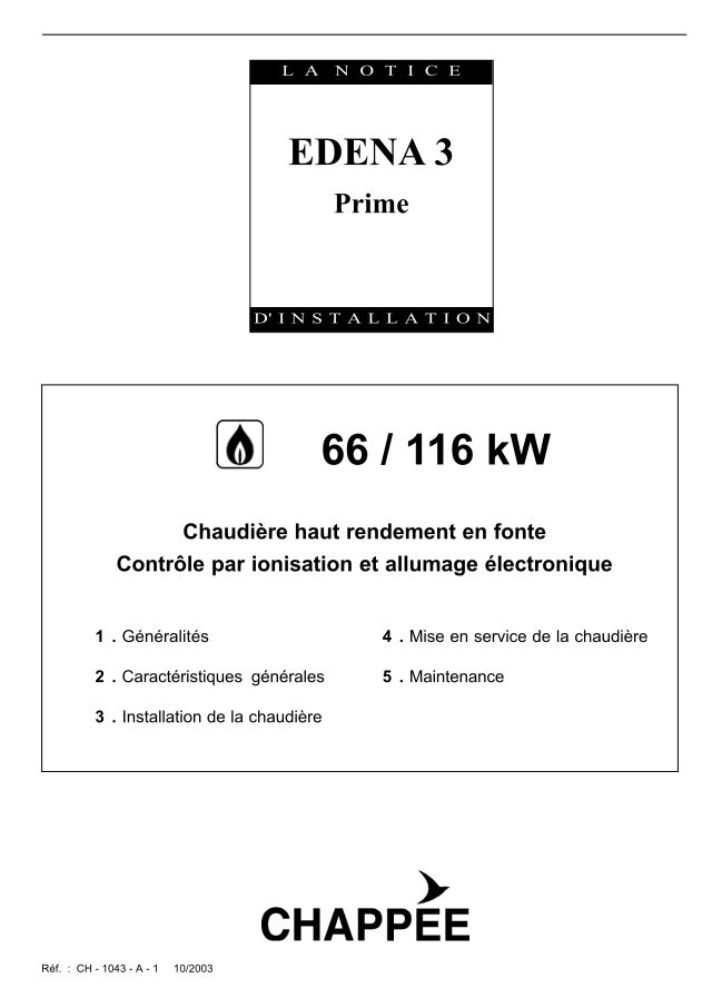 Première page : Notice d'installation Chappee EDENA 3 PRIME 83 kW