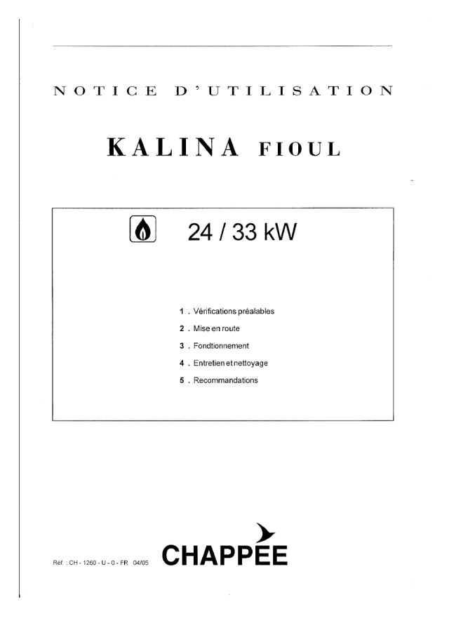 Première page : Notice d'utilisation Chappee KALINA FIOUL 24 (2005 -> 2006)