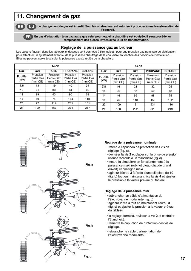 Première page : Reglages combustion Chaffoteaux ALUDRA DELTA 28 CF B/P FR