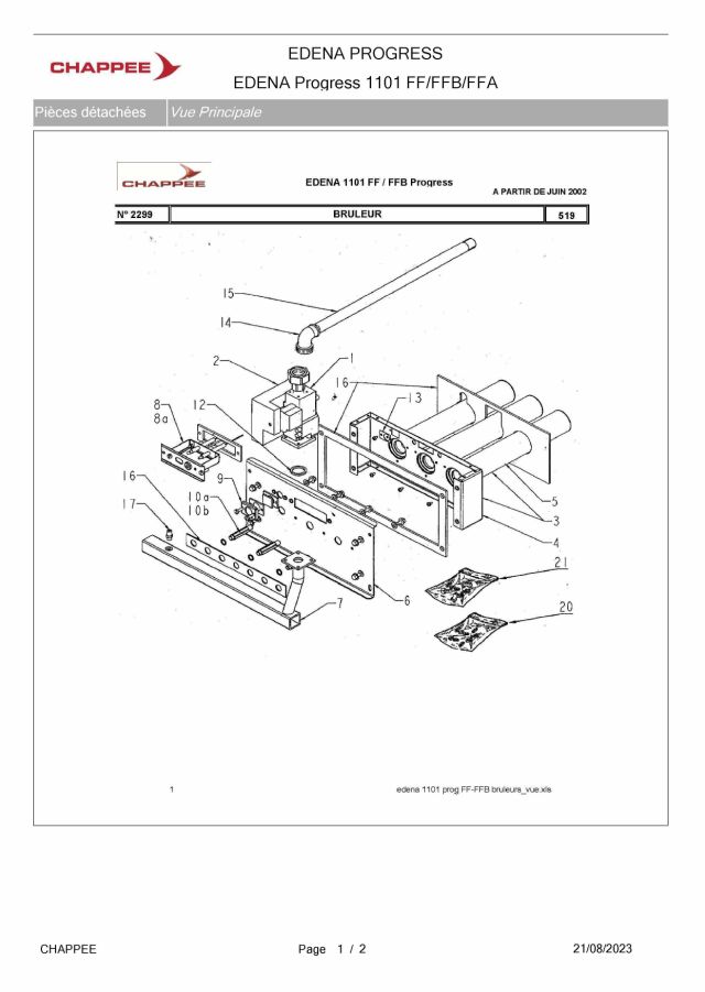 Première page : Pièces détachées Chappee EDENA PROGRESS 1102 / 70 SE