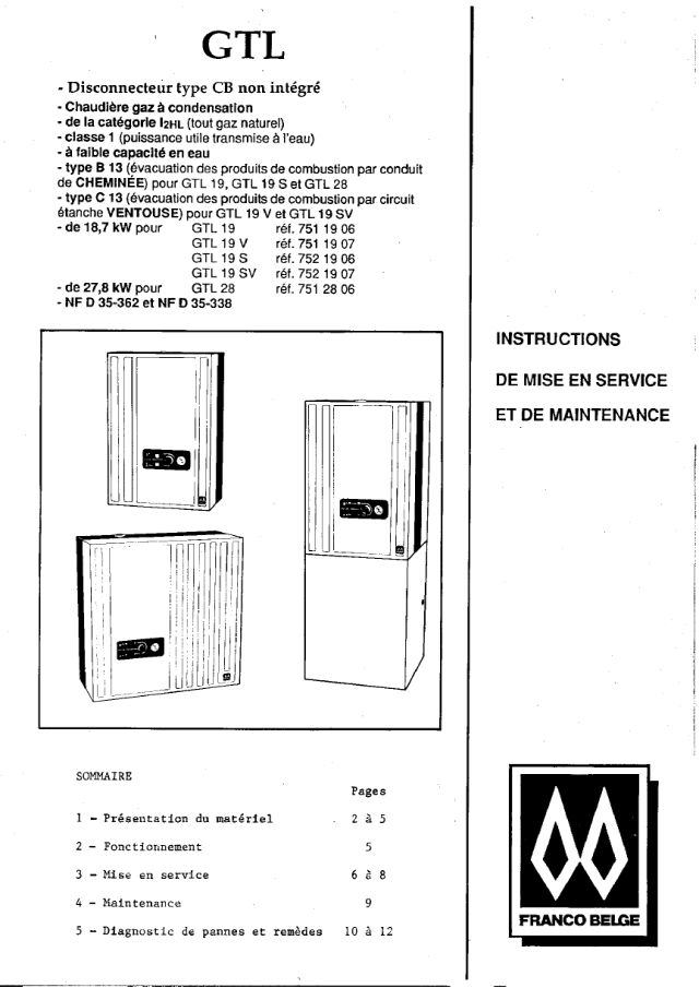 Première page : Notice d'installation Atlantic GTL 19