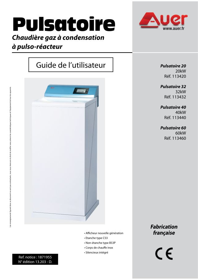 Premiere page : Notice d'utilisation Auer PULSATOIRE 20 KW