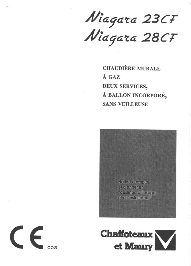 Première page : Notice d'installation Chaffoteaux NIAGARA 23 CF B/P 07.93/10.96