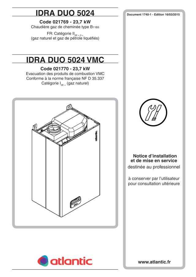 Premiere page : Notice d'installation Atlantic IDRA DUO 5024 (021769)