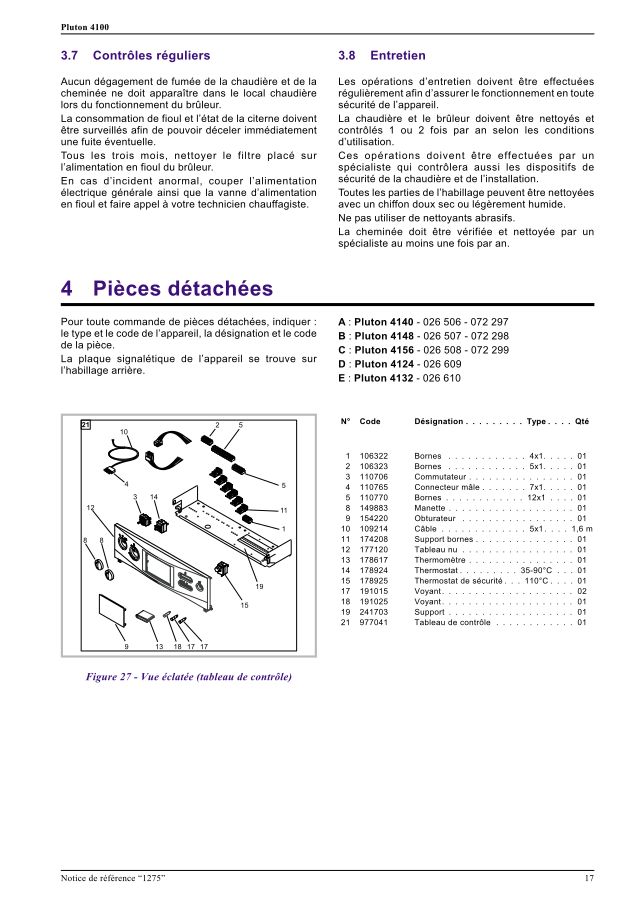 Première page : Pièces détachées Atlantic PLUTON 4156