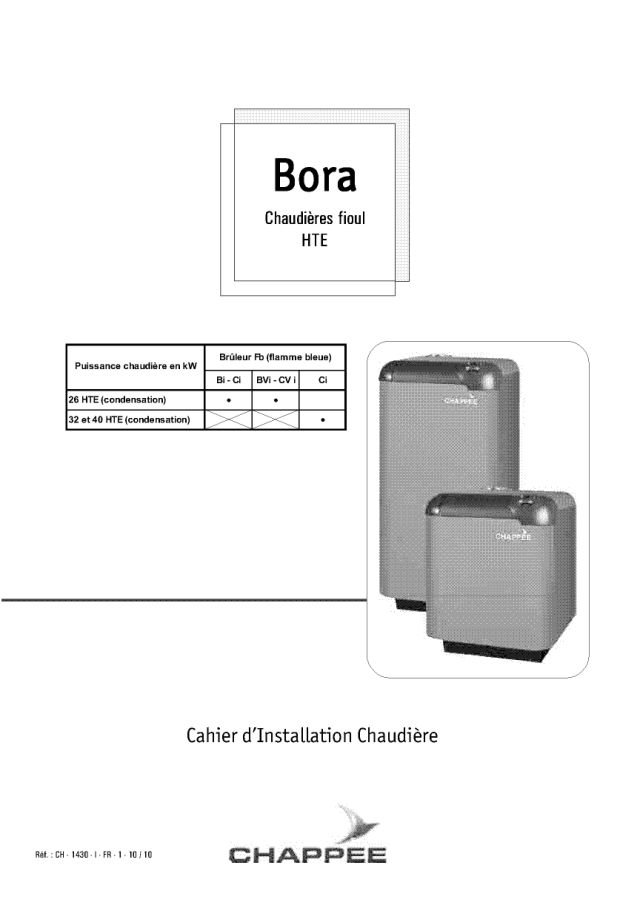 Première page : Notice d'installation Chappee BORA FIOUL HTE Ci 32 KW (2010→2015)